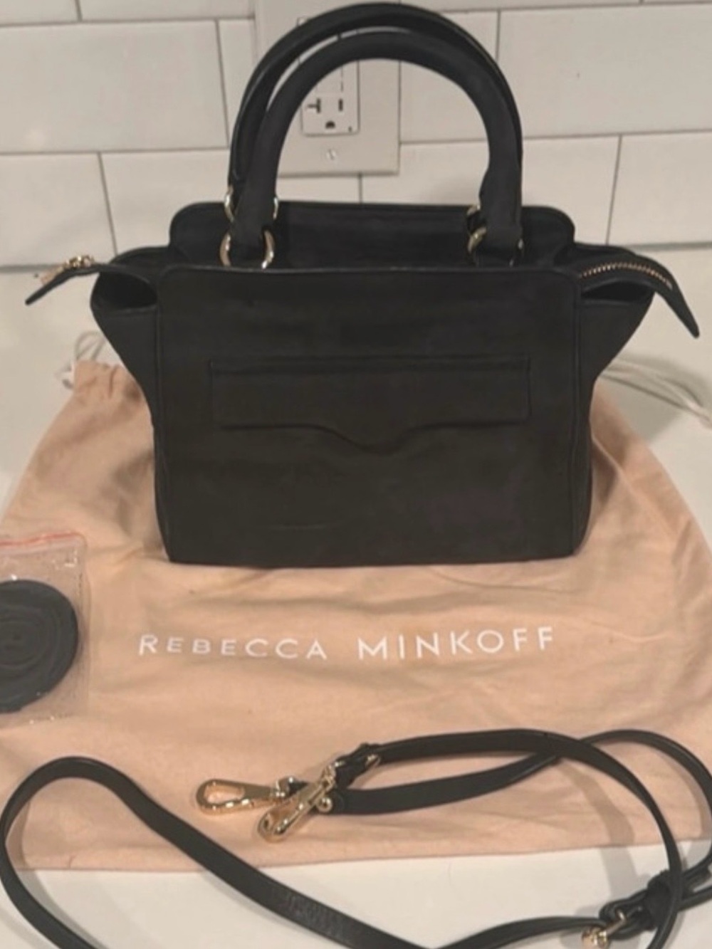 Rebecca Minkoff Black Suede Leather Avery mini Satchel